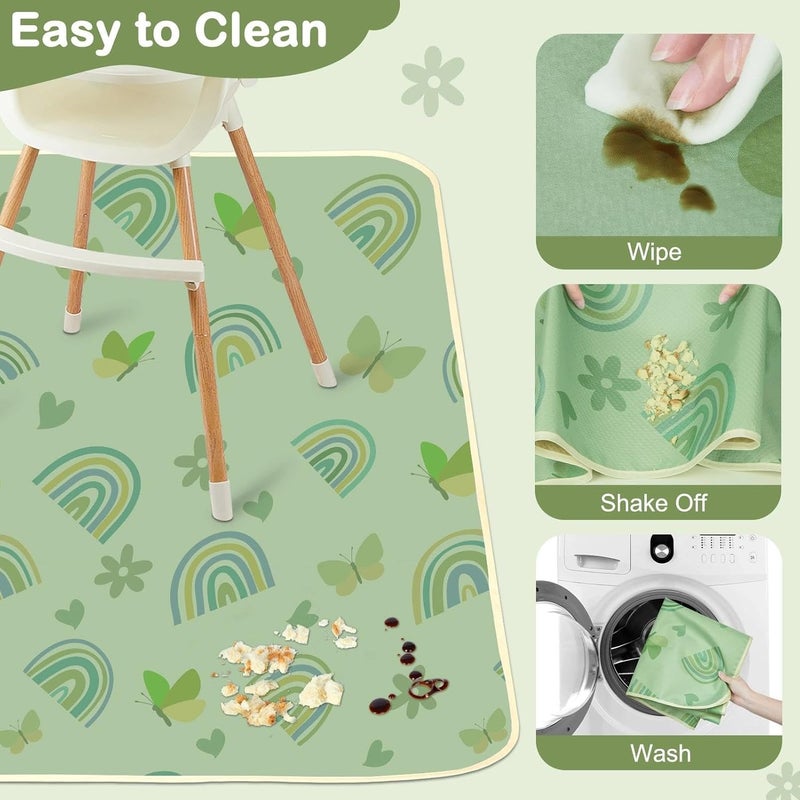 BeBeJoJo Splat Mat for Under High Chair 42 x 42 Inch Waterproof Baby Splash Mat with Non Slip Bottom Reusable Portable Highchair Mat for Floor Food Catcher for High Chair, Green Rainbow - Image 3